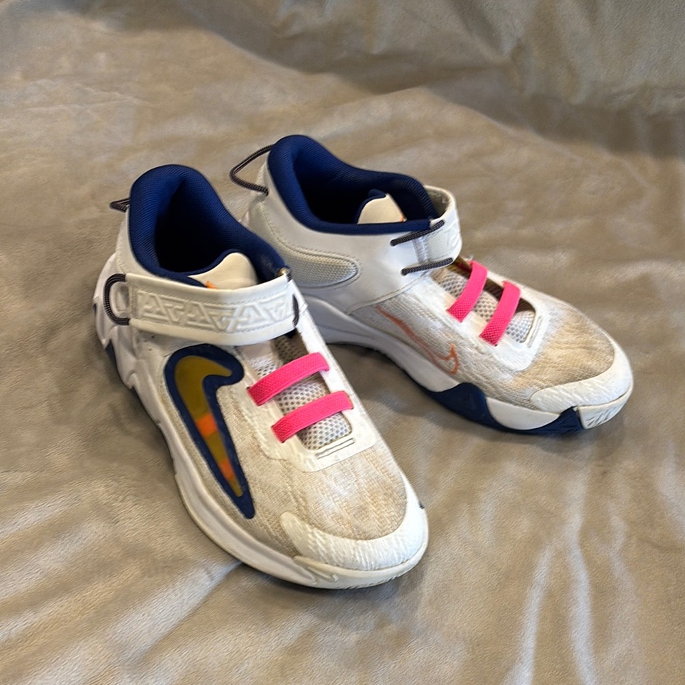 Kids White and Blue Athletic Shoes